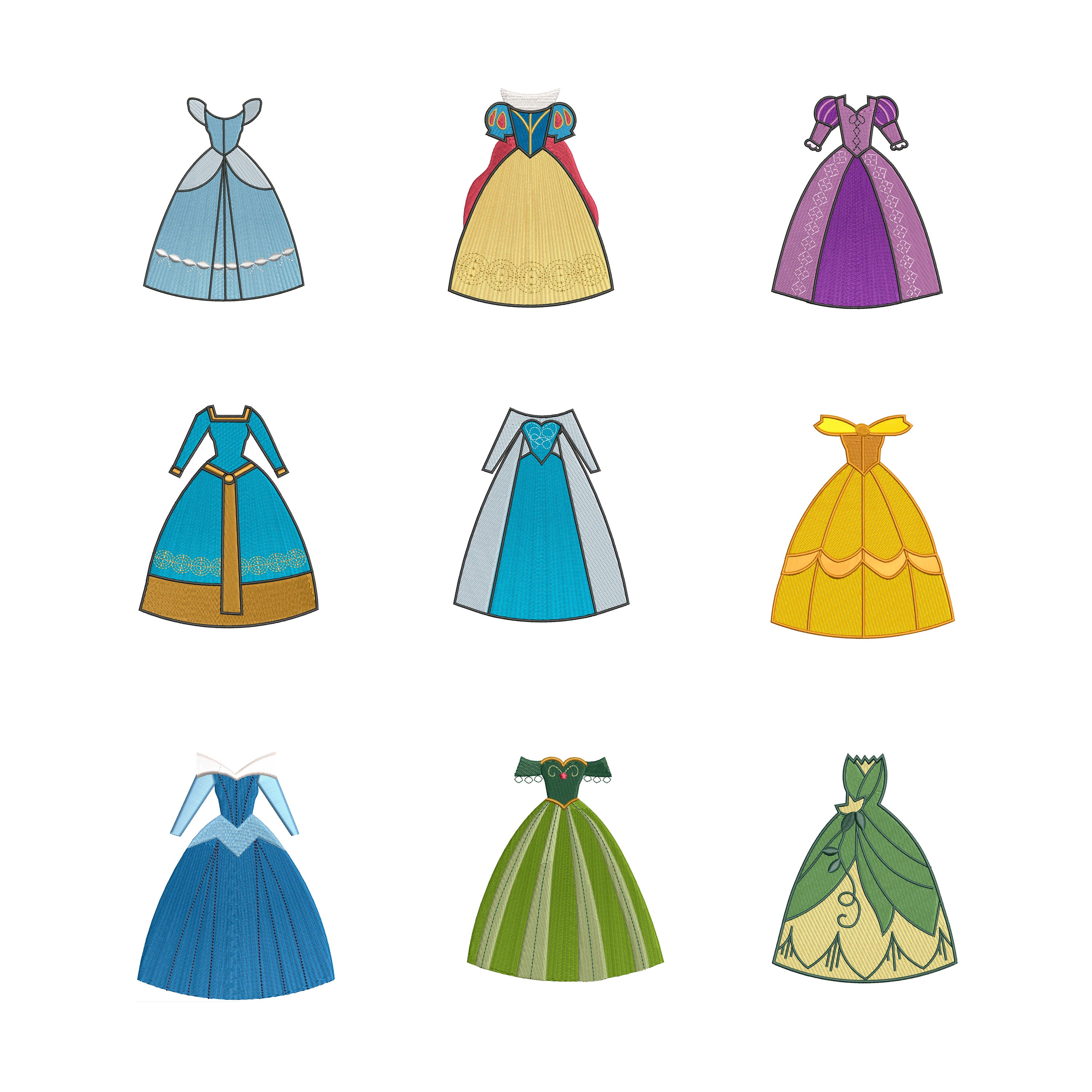BUNDLE - Disney Princess Dress Machine Embroidery Design. BONUS - Hat Purple Cow Stitches BUNDLE - Disney Princess Dress Machine Embroidery Design. BONUS - Hat Purple Cow Stitches