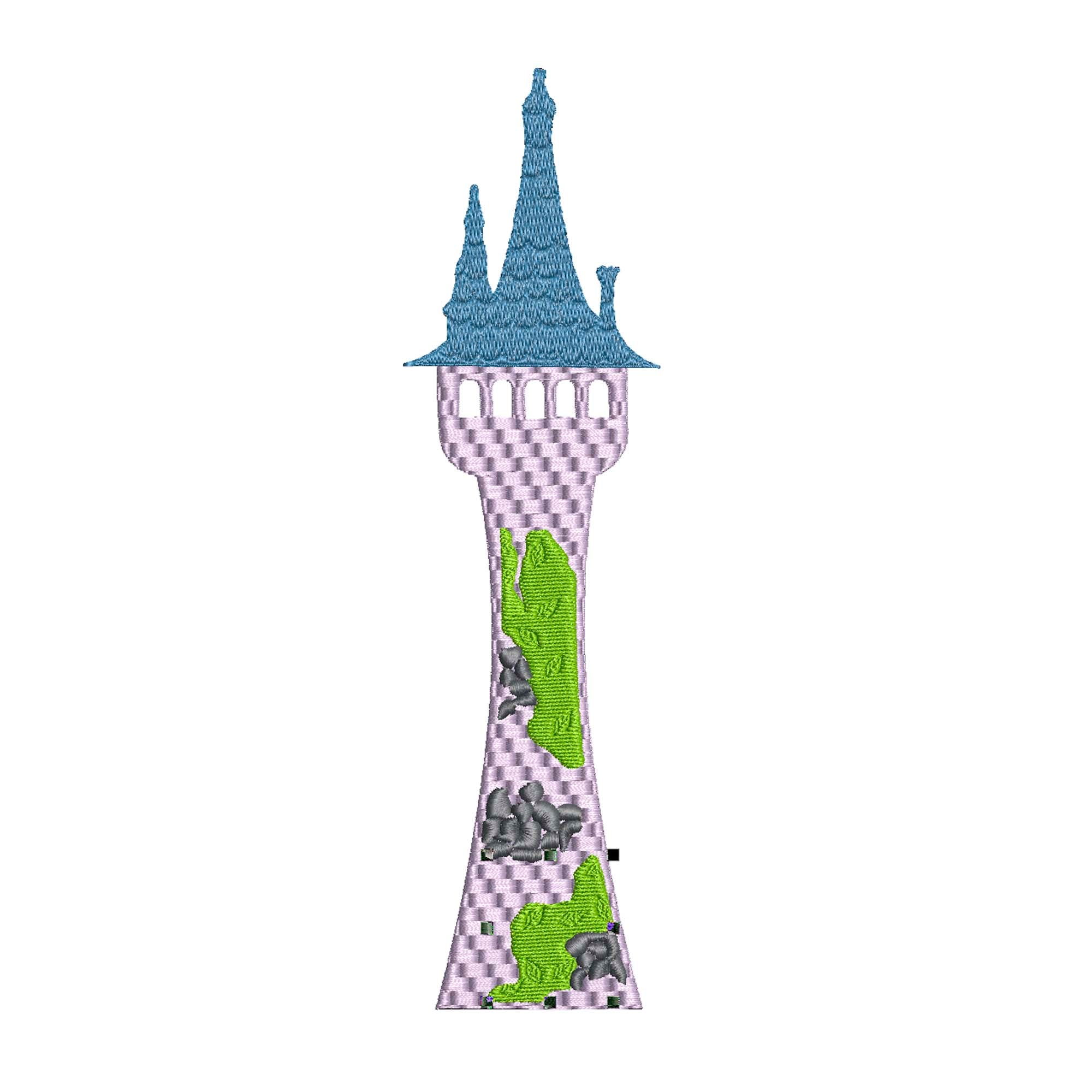 Rapunzel's Tower Machine Embroidery Design. – Purple Cow Stitches, image size:2000x2000