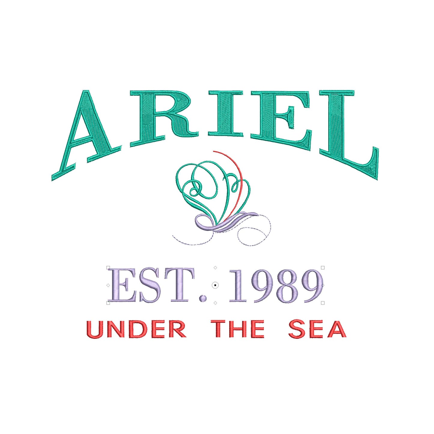 Princess Ariel Logo Machine Embroidery. Established 1989. The Little Mermaid