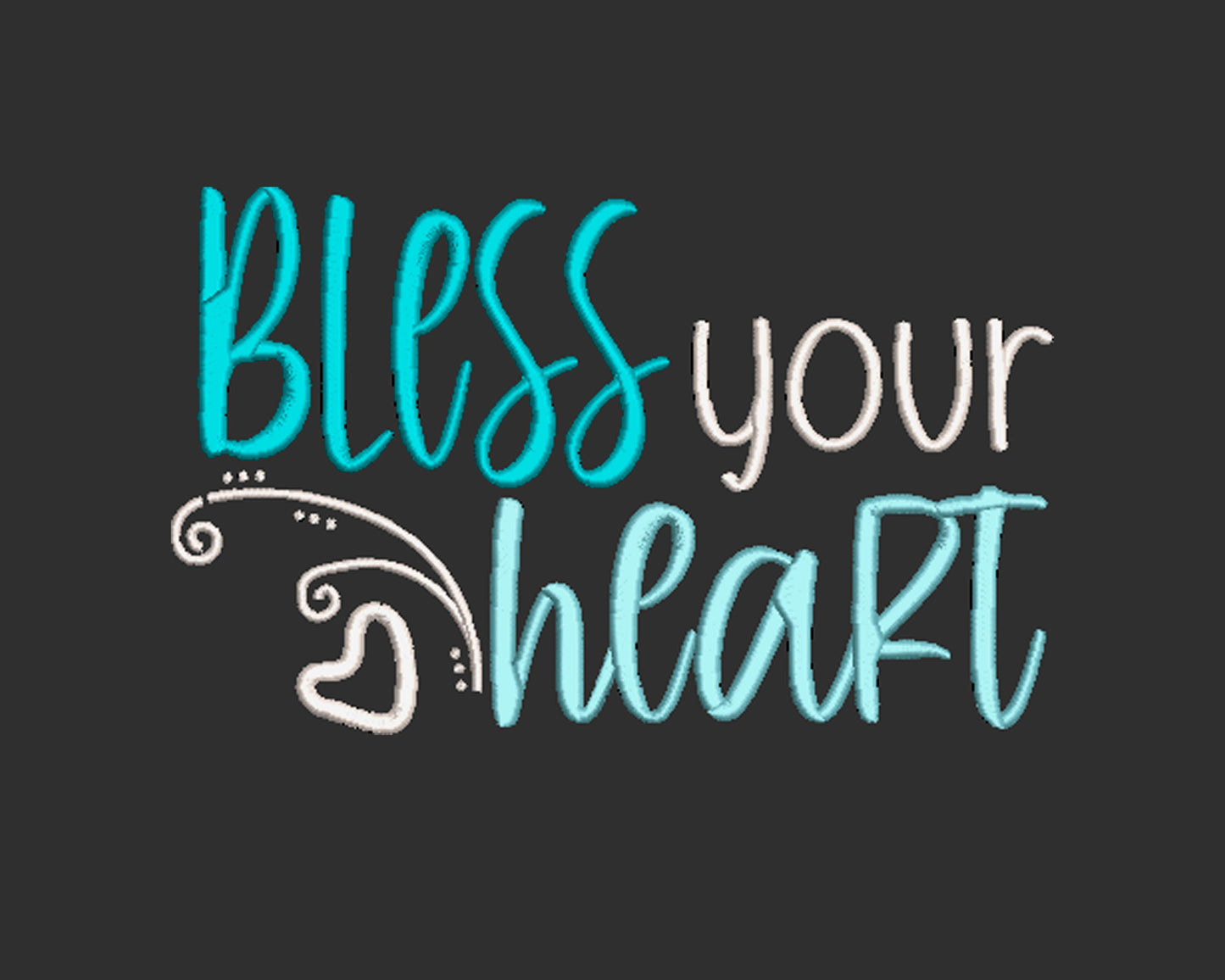 Southern phrase "Bless your heart" Machine Embroidery Design.  5 sizes