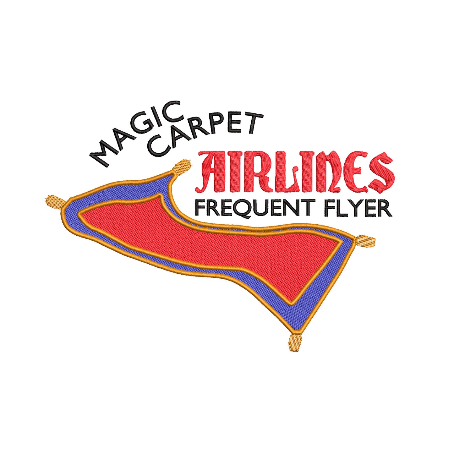 Aladdin inspired Machine Embroidery Design, Magic Carpet Airlines Frequent Flyer